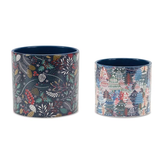 Berry & Pine Tree Holiday Planter Set